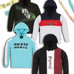 3PIN Boys Pack Of 4 Typography Printed Hood Cotton T-shirts-image-28