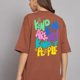 Imsa Moda Typography Printed Drop Shoulder Sleeves Cotton Oversized Longline T-shirt-image-0
