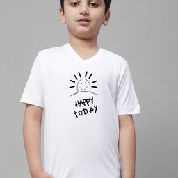 Friskers Boys White Typography Printed V-Neck Raw Edge T-shirt-image-67