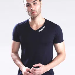 Dream of Glory Inc Men Navy Blue V-Neck Cotton T-shirt-picture-14