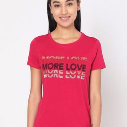 SPYKAR Women Red Typography Printed Cotton T-shirt-image-50