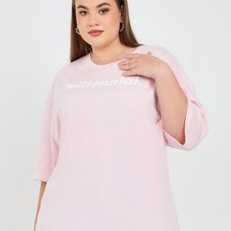Styli Plus Size Typography Printed Cotton Round Neck Drop-Shoulder Sleeves T-shirt-picture-28
