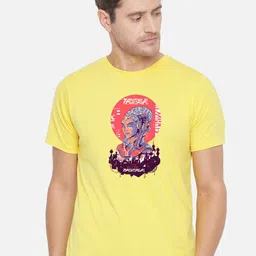 FFLIRTYGO Men Yellow Printed Raw Edge T-shirt-image-87