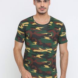 Masculino Latino Men Green Camouflage Printed Raw Edge T-shirt-image-23