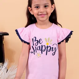 JUNITOS Girls Typography Printed Flared Sleeves Cotton Regular-Fit T-shirt-image-41