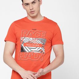 Wrangler Men Orange Printed Regular Fit Cotton T-shirt-image-2