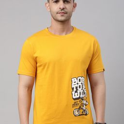 Bushirt Men Mustard Yellow Printed Pure Cotton T-shirt-image-53