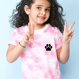 NUSYL Girls Dog Printed Round Neck Short Sleeves Tie & Dye T-Shirt-image-69