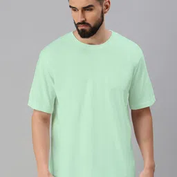 VEIRDO Green Round Neck Drop shoulder Sleeves Pure Cotton Oversized T-shirt-image-83