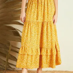 Berrylush Floral Printed Layered A-Line Maxi Skirt-image-99