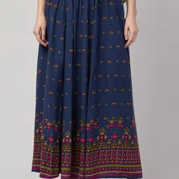 Hive91 Women Teal Blue & Green Printed A-Line Maxi Skirt-17