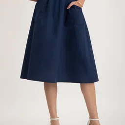 FableStreet Linen  A-Line Midi Skirt-image-56