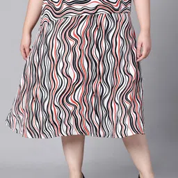 Oxolloxo Plus Size Abstract Printed A-Line Midi Skirt-4
