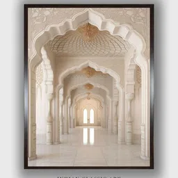 INDIAN CLASSIC ART Beige & Black Indian Palace Mughal Painting Wall Art-picture-48