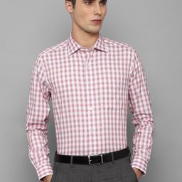 Louis Philippe Permapress Men Pink Gingham Checks Pure Cotton Wrinkle Free Formal Shirt-image-49
