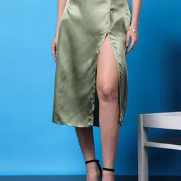 BAESD Opulence Slit Straight Satin Midi Skirt-image-46