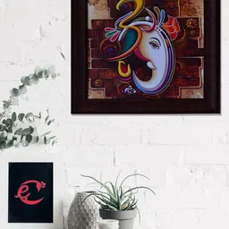 eCraftIndia Brown & Blue Om Ganesha Satin Matt Texture UV Wall Art-image-68