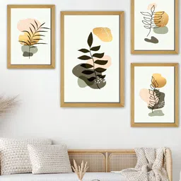 SAF Brown 4 Pieces Leaf Painting Wall Arts-23