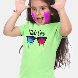 BONKIDS Girls Green Holi Crew Printed T-shirt-image-22
