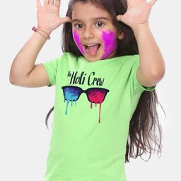 BONKIDS Girls Green Holi Crew Printed T-shirt-image-79