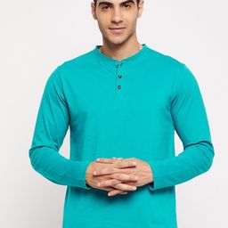 HARBOR N BAY Men Sea Green Henley Neck T-shirt-image-95