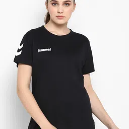 hummel Women Black Striped Round Neck T-shirt-image-38
