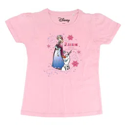 Frozen Girls Pink Frozen Printed Round Neck Pure Cotton T-shirt-image-86