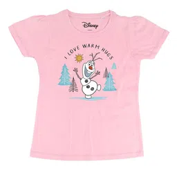 Frozen Girls Pink Frozen Printed Round Neck Pure Cotton T-shirt-image-91