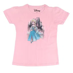 Frozen Girls Pink Frozen Printed Round Neck Pure Cotton T-shirt-image-1