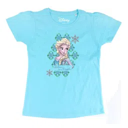 Frozen Girls Blue Printed Elsa Round Neck Cotton T-shirt-image-34