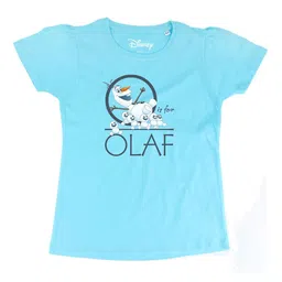 Frozen Girls Blue Olaf Printed Round Neck Cotton T-shirt-image-7