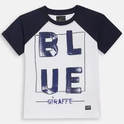 Blue Giraffe Boys White & Blue Printed Round Neck T-shirt-image-99