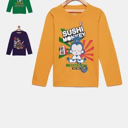 dongli Boys Pack of 3 Printed Round Neck T-shirts-41