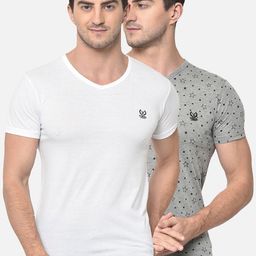 VIMAL JONNEY Men Pack Of 2 White & Grey Solid V-Neck T-shirt-image-83