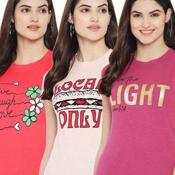 Fabflee Pack Of 3 Typography Printed Cotton T-shirt-image-70