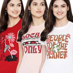 Fabflee Pack Of 3 Typography Printed Cotton T-shirt-image-73
