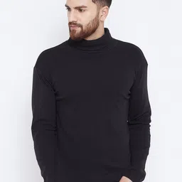 Hypernation Men Black Solid High Neck T-shirt-image-62