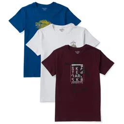 Palm Tree Boys Pack Of 3 Typography Printed Cotton T-shirt-image-53