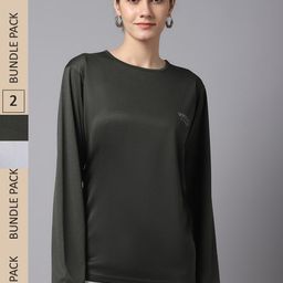 VIMAL JONNEY Women Olive Green & Grey Melange Pack of 2 Dry-Fit T-shirt-image-60