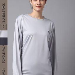 VIMAL JONNEY Women Grey Melange & Grey Pack of 2 Dry-Fit T-shirt-image-52