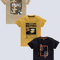 BAESD Boys Pack Of 3 Typography Printed Pure Cotton T-shirt-picture-36