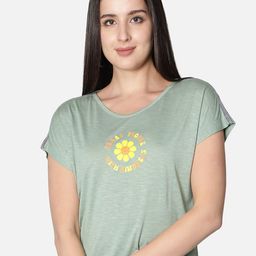 NUEVOSDAMAS Women Green Printed Extended Sleeves T-shirt-image-132