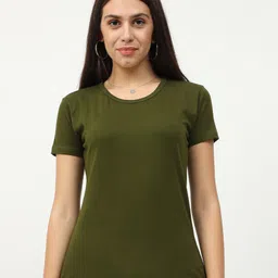 Fleximaa Women Olive Green Military Inspired Round Neck T-shirt-picture-32