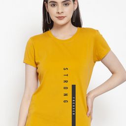 Friskers Women Gold-Toned Typography Printed T-shirt-image-66