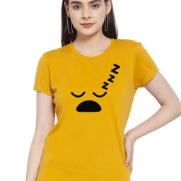 Friskers Women Gold-Toned  Sleepy Half  Printed T-shirt-image-47