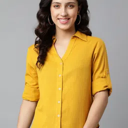 DEEBACO Women Yellow Premium Cotton Casual Shirt-image-17