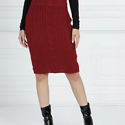 all about you Women Maroon Self Design Knee Length Pencil Skirt-image-95