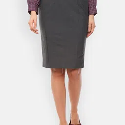 Van Heusen Grey Solid Pencil Skirt-image-78