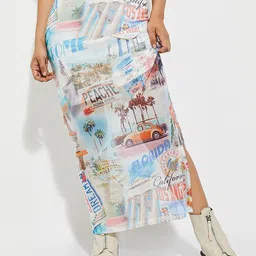 max Abstract Printed Semi Sheer Straight Maxi Skirt-image-10