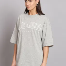 Imsa Moda Typography Printed Drop-Shoulder Sleeves Cotton Oversized T-shirt-image-38